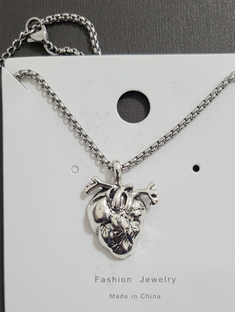 Silver Open Anatomical Organ Heart Pendant Unisex Necklace